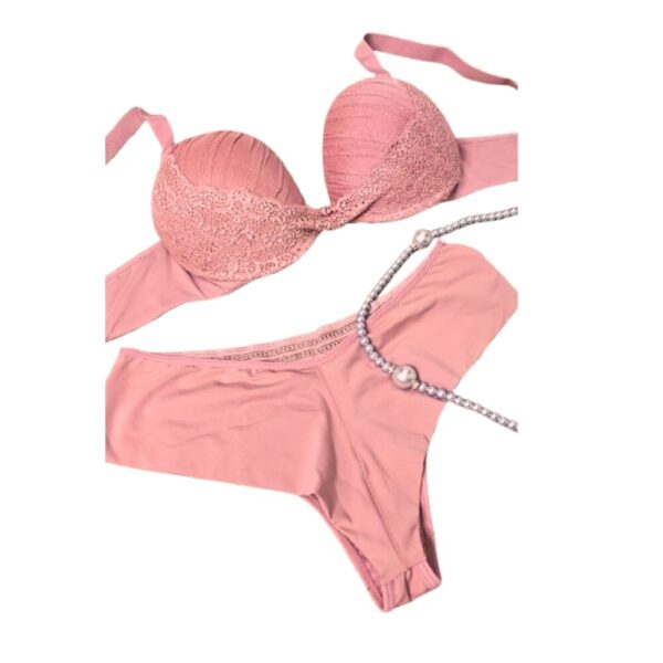 Conjunto de lingeries Rosa Pele Diamantes Tam. G - Imagen 2