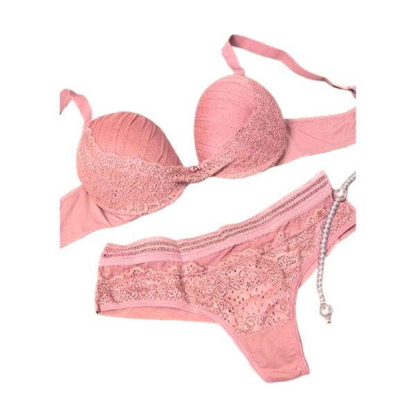 Conjunto de lingeries Rosa Pele Diamantes Tam. G