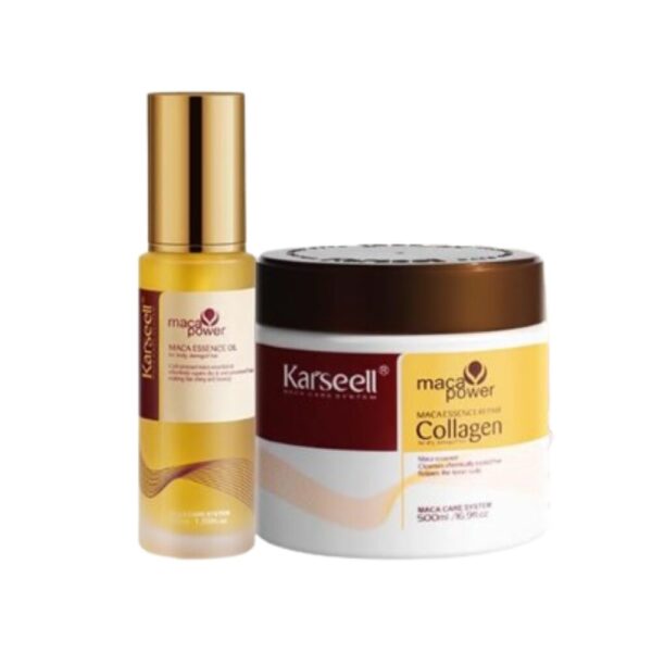 Karseell Conjunto de Reparação Capilar: Máscara e Óleo com Colágeno para Todos os Tipos de Cabelo (500ml + 50ml)